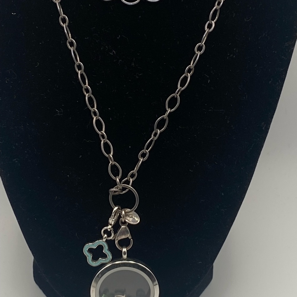 Origami Owl  Silver-Tone Chain Necklace with Turquoise Clover Charm